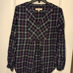 Loft, EUC, Navy With Red & White Plaid Long Sleeve Flannel Sz Small